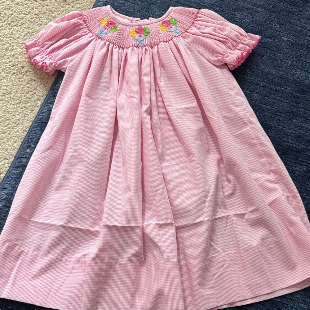 Pink Smocked Dress with Floral Embroidery